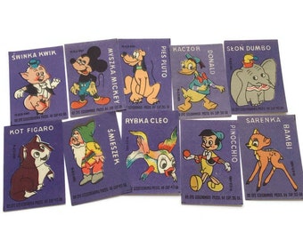 Etiquetas Vintage Matchbox - Disney - Conjunto de 10 etiquetas de cerillas de seguridad,