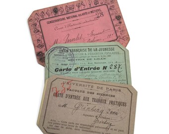 Effimera della scuola francese vintage, scheda di registrazione dello studente -