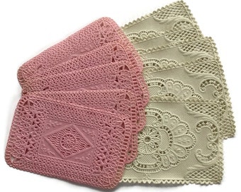 Vintage Lace Paper Doily Set, Off White (Cream)- Pink