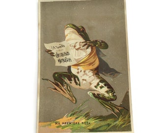 Antique French Advertising Chromo Trade Card, Anthropomorphic Frog