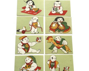 Etiquetas de caja de cerillas de muñeca Gosho japonesa vintage, etiquetas de cerillas de seguridad, ilustraciones de imágenes de caja de cerillas originales, Japón