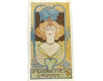 Carte publicitaire allemande vintage - Chocolade Stollwerck - Jugendstil