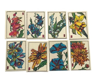 Vintage Flower Floral Matchbox Labels, Safety Matches Labels, Asian Match Box Images Illustrations,