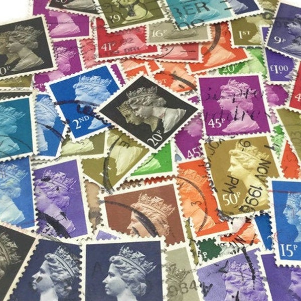 Queen Elizabeth Stamps, Assorted Colors British Postage Stamps, United Kingdom Stamp Pack Set,
