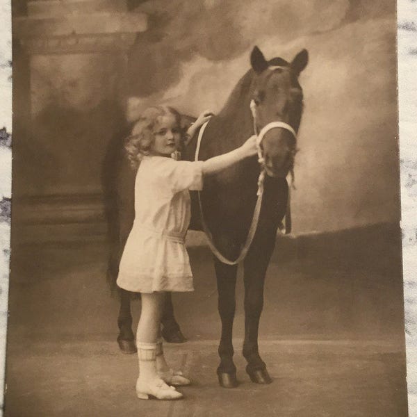 Vintage Horse Postcard . French Vintage Postcards . Girl Postcard . Pony Postcard . Children's Postcard .