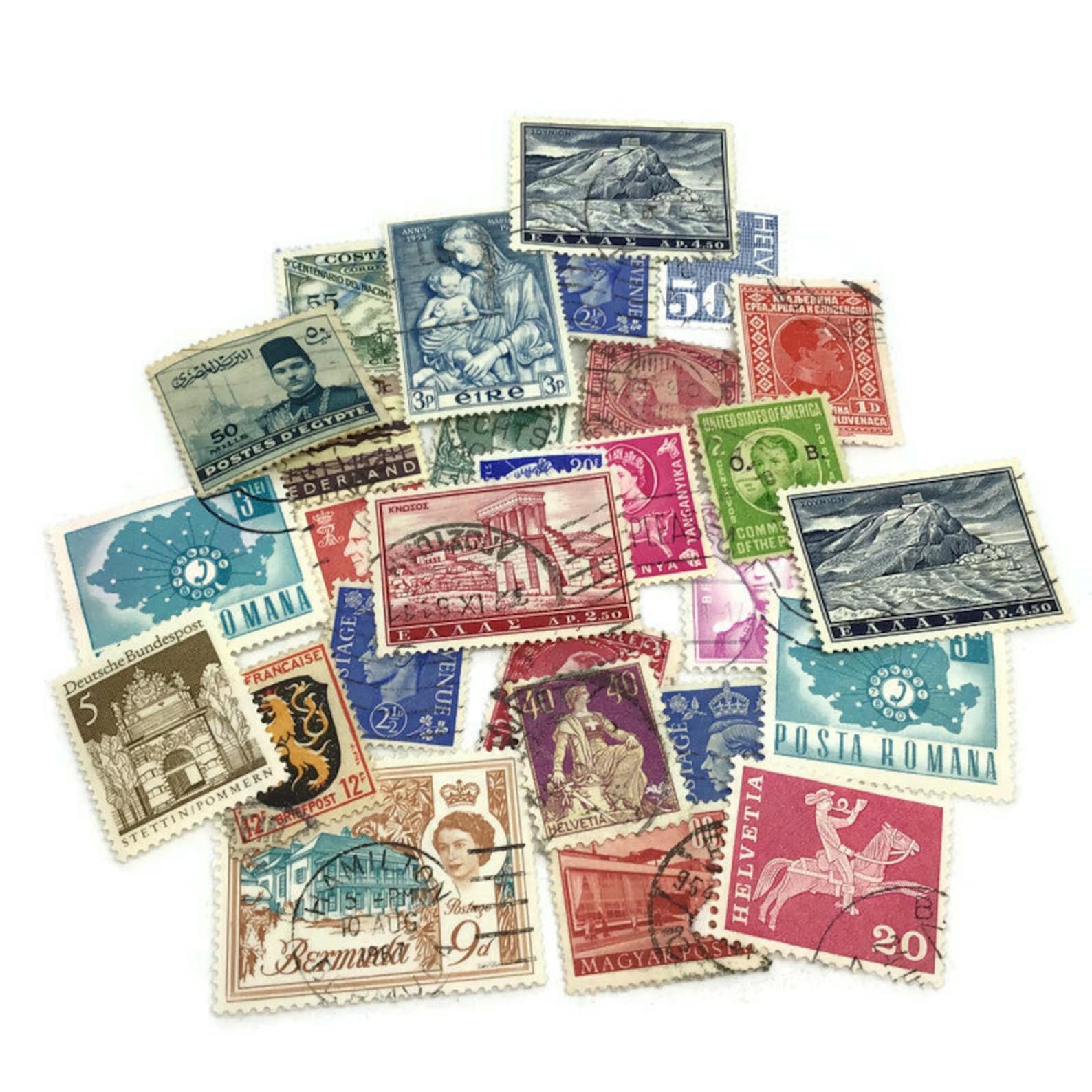 100 Postage Stamps From Around the World Vintage Stamp Set Etsy
