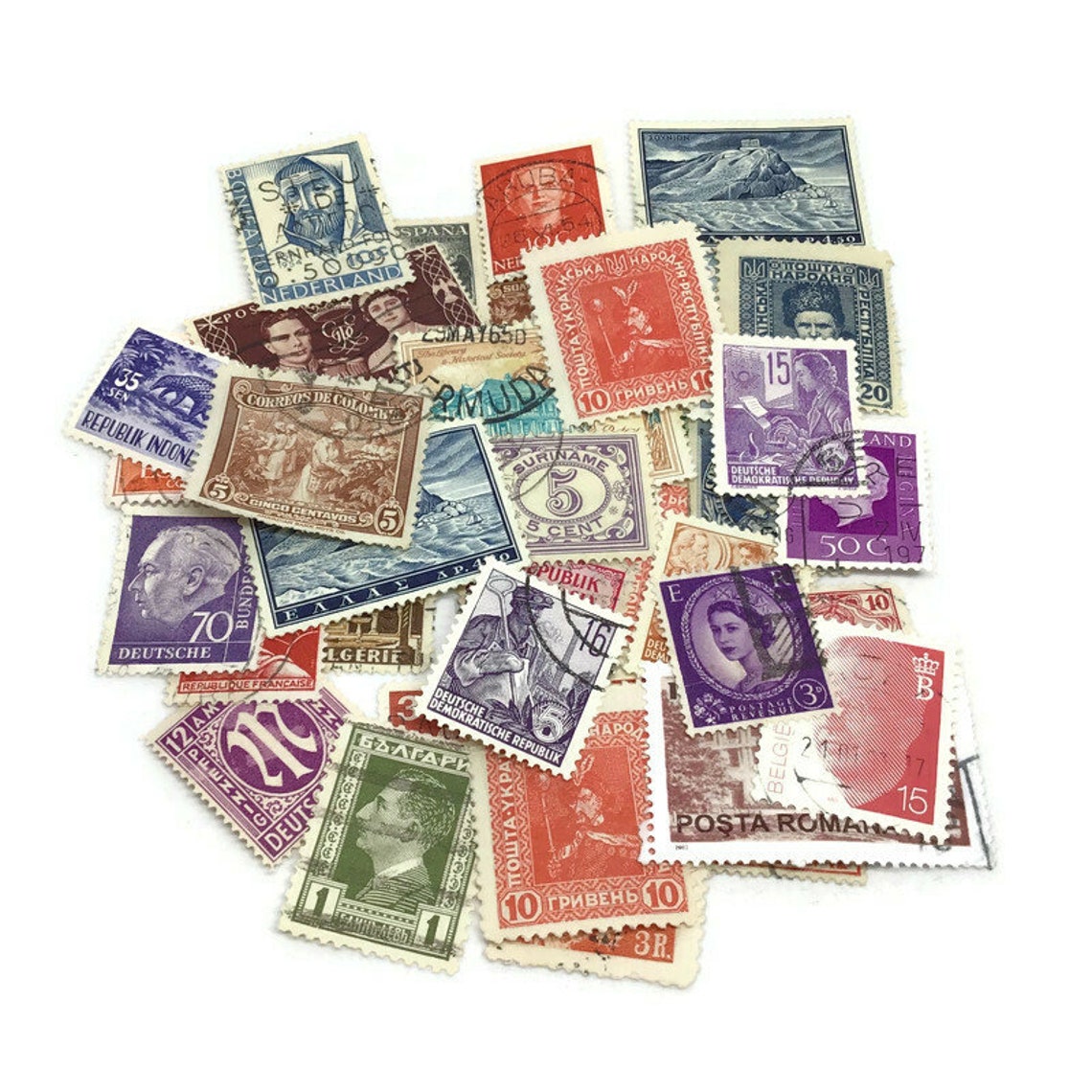 100 Postage Stamps From Around the World Vintage Stamp Set Etsy