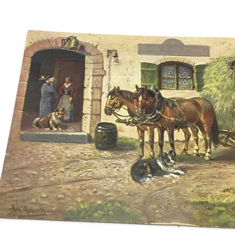Vintage Farm Life Postcard Horses Hay Wagon Postcards