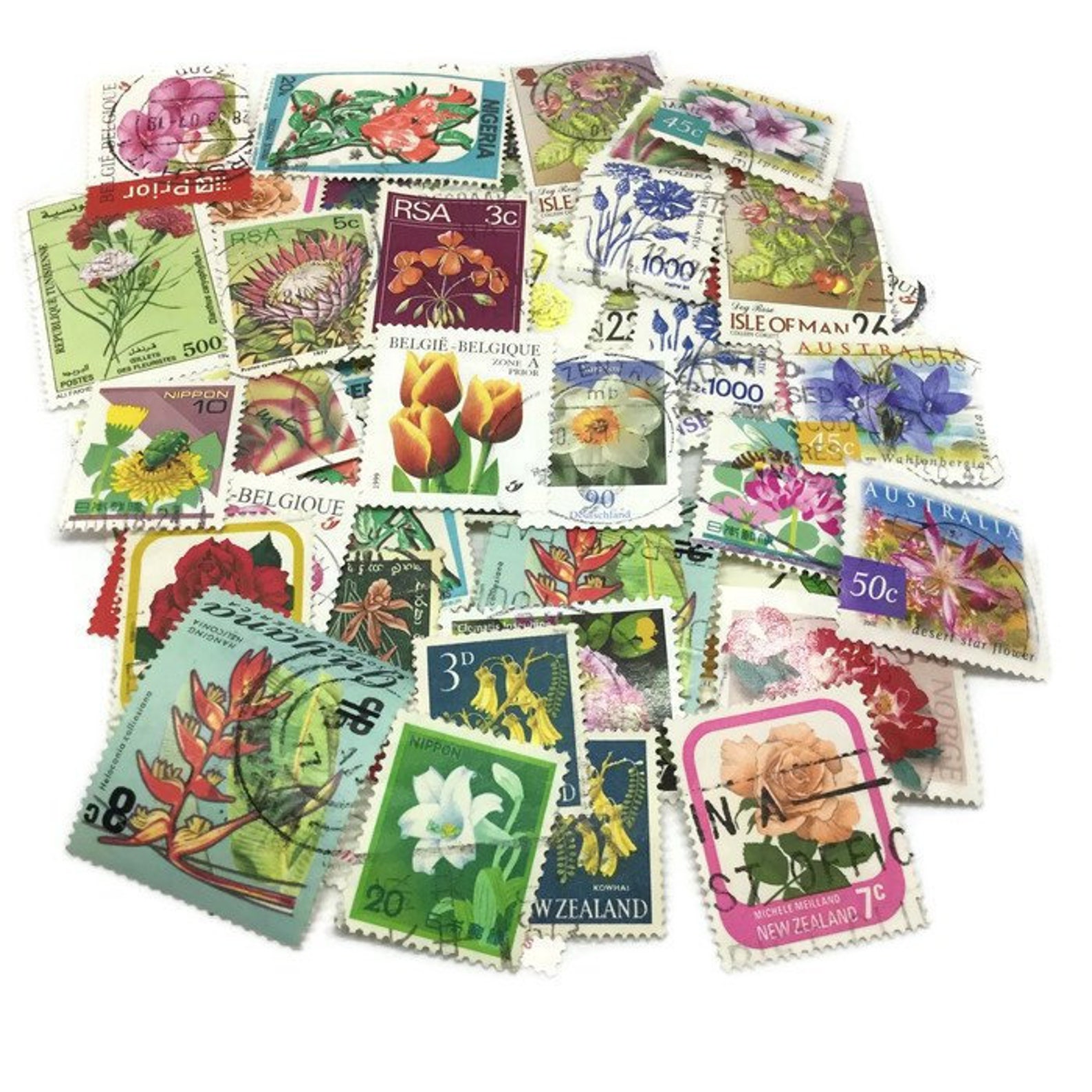 50 Floral Postage Stamps from Around The World Modern and Etsy