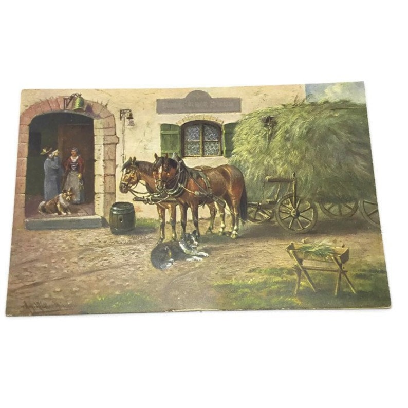 Vintage Farm Life Postcard Horses Hay Wagon Postcards