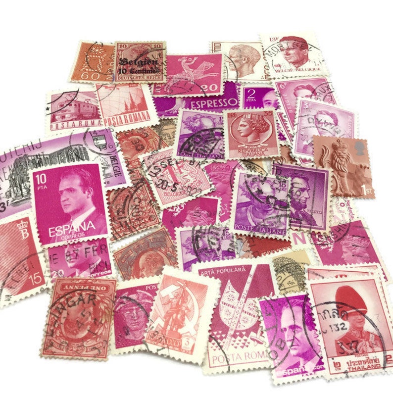 50 Pink Postage Stamps from Around The World Shades of Pink Etsy