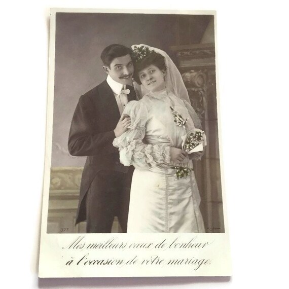 Vintage French Wedding Postcard Romantic Bride And Groom Etsy