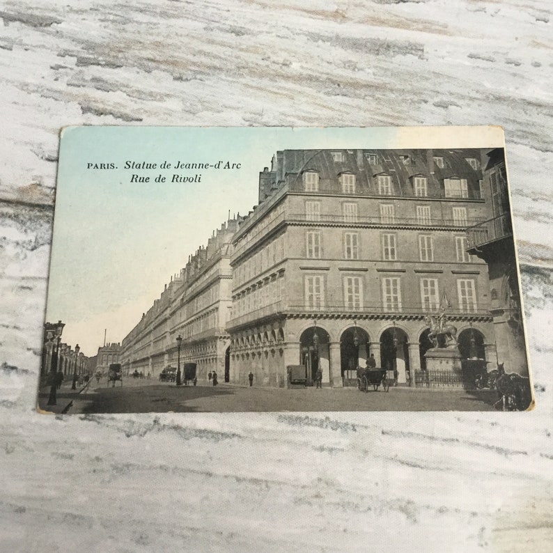Vintage French Travel Postcard Paris City Souvenir Postcard, Rue de Rivoli Statue Jeanne D/'Arc