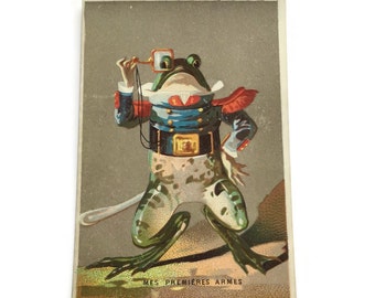 Antique French Advertising Chromo Trade Card, Anthropomorphic Frog