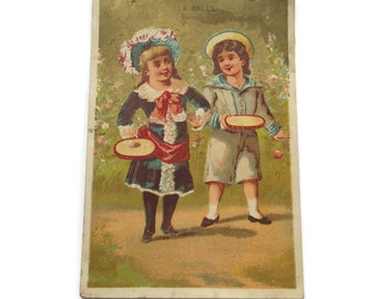 Carte publicitaire chromo publicitaire ancienne, France, enfants jouant dehors