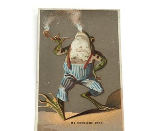 Antique French Advertising Chromo Trade Card, Anthropomorphic Frog