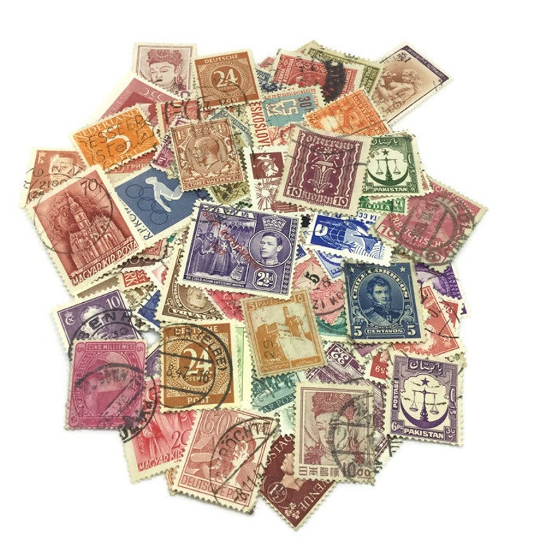 100 vecchi francobolli francobolli poste mondiali assortiti Etsy