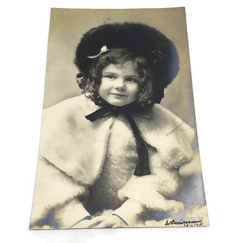 Bonnet Fur Hat Teddy Coat Kids Children Postcard Vintage Girl Postcard