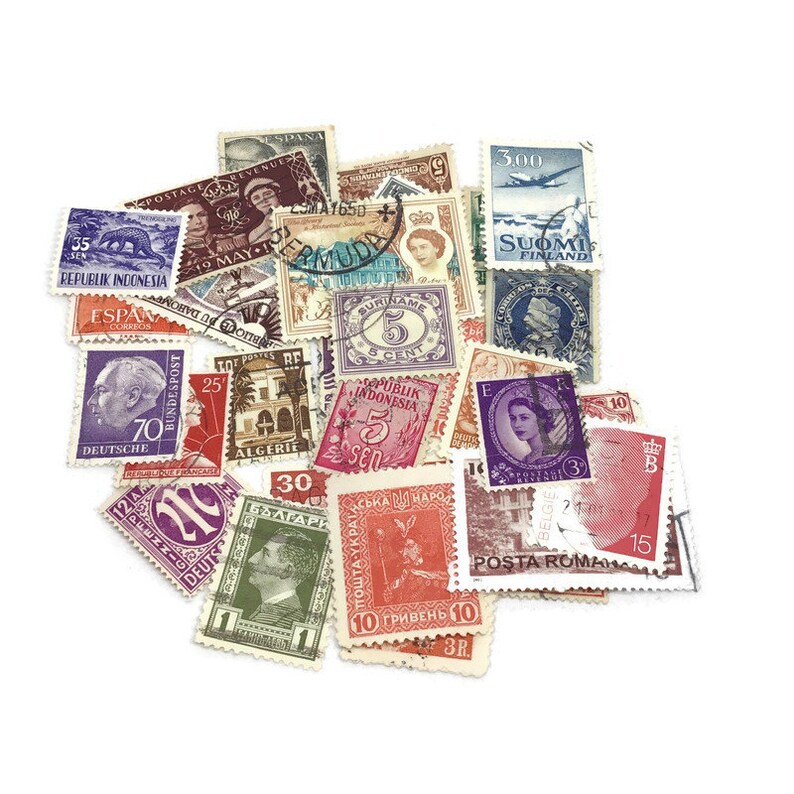100 Postage Stamps From Around the World Vintage Stamp Set | Etsy