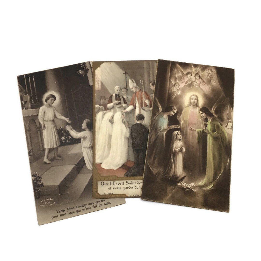 Catholic Ephemera Vintage Holy Prayer Cards, Antique Communion Remembrance Cards for Collectors