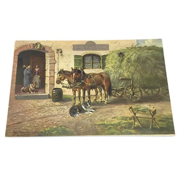 Vintage Farm Life Postcard Horses Hay Wagon Postcards