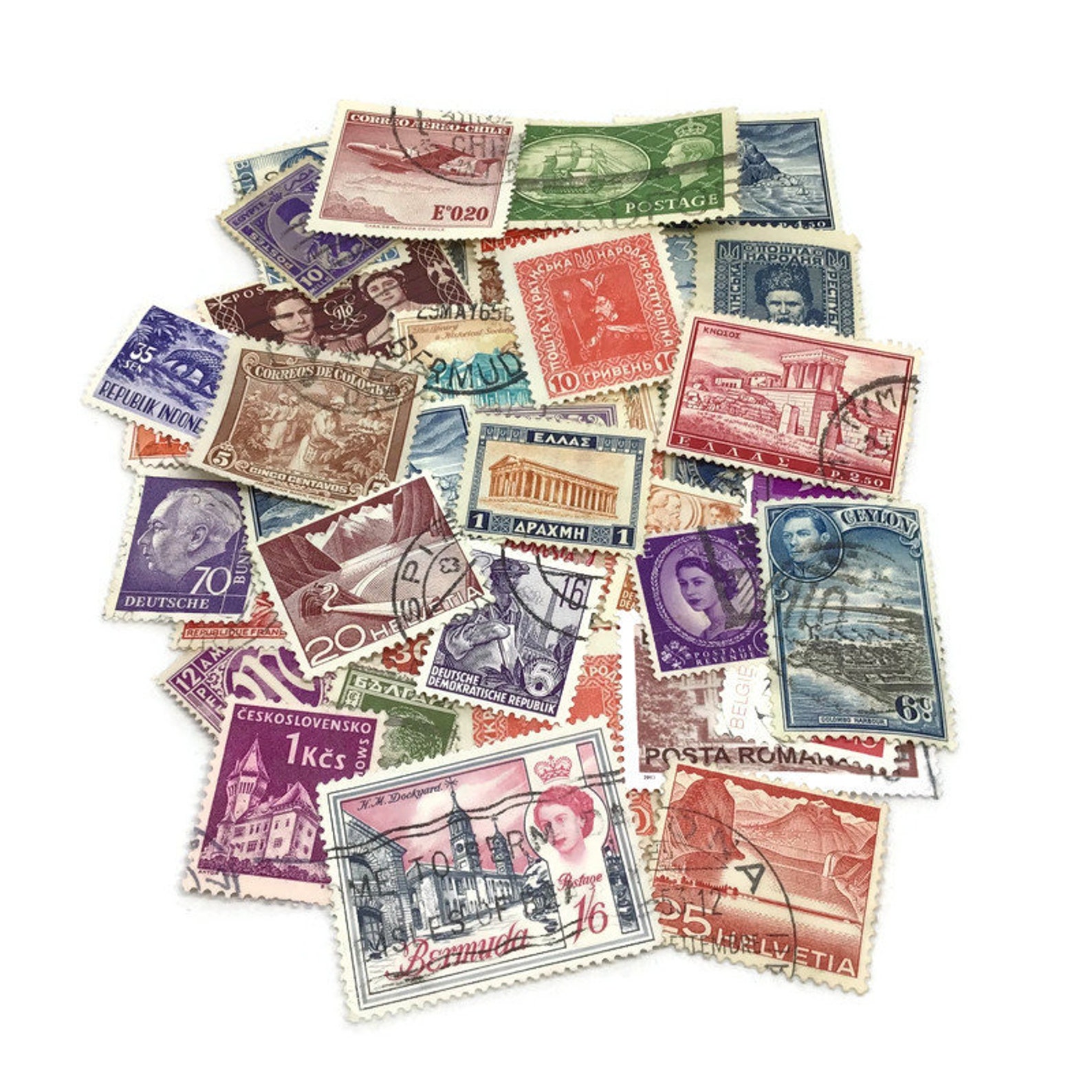 100 Postage Stamps from Around The World Vintage Stamp Set | Etsy