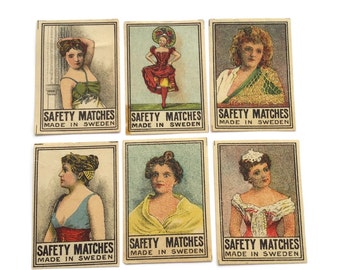 Etiquetas Vintage Matchbox - Belle Epoque Ladies - Conjunto de 6 etiquetas de cerillas de seguridad,