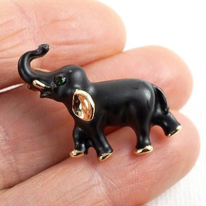Small Black Elephant Brooch, Tiny Elephant Pin, Gold Animal Jewelry