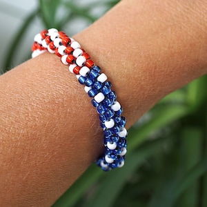 Patschischen USA Flagge Armband, Amerikanische Flagge Perlen häkeln Seil Armband, Blau Rot Weiß Armband Bunt Schmuck