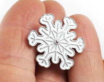 Minimal Silver Snowflake Pin Brooch, Modern Christmas White Snowflake Brooch Pin, Tie Tack Pin Vintage Jewelry