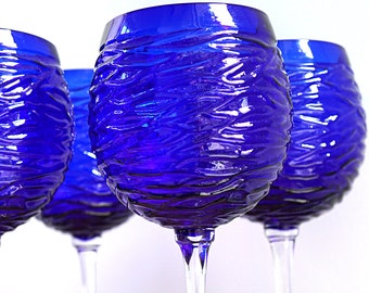 ON VACATION Large Wine Glass Cobalt Blue Drinking Glass Goblet Minimal Bar Kitchen vintage modern Decor glassware Housewarming