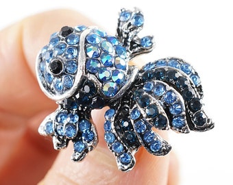 Vintage Silver Tropical Fish Brooch with Swarovski