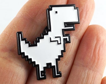 ON VACATION Pixel Dinosaur Brooch,  Lapel Pin Carton Game Tie Tack Pin, Black White Metal Enamel Pin for Bag Backpack Jewelry gift