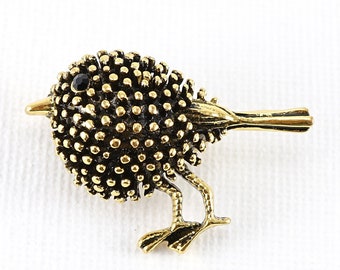 Vogel Brosche, Vintage Birdie Pin, Goldene Metall Brosche, kleine Strass Black Eye Brosche, süßes Geschenk