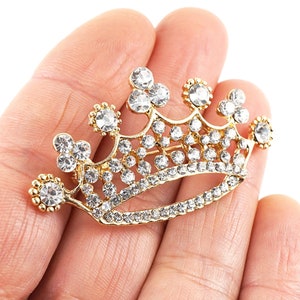 Złota broszka Royal Crown, kryształowa tiara księżniczki, broszka Queen Crown, biżuteria ślubna w stylu vintage, prezent świąteczny