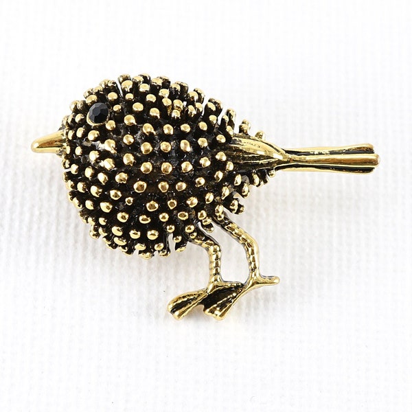 ON VACATION Little bird Brooch, Vintage Birdie Pin, Golden metal Brooch, Tiny Rhinestone Black Eye Brooch Pin, Cute Gift