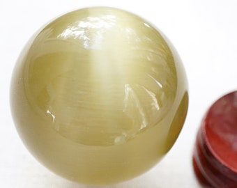 ON VACATION Large Fiber Optic Crystal Ball Sage Yellow Cats Eye Big Glass Marble Vintage Marble Sphere Ball 41mm modern