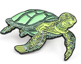 ON VACATION Swimming Turtle Brooch Beach Tropical Ocean Green Cartoon Marine Animal Tie Tack Pin Lapel Pin