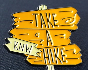 ON VACATION Take a Hike Sign Pin, Camping Lapel Pin for Men Women, Nature Tie Tack Pin for Hiker, wilderness explorer Brooch