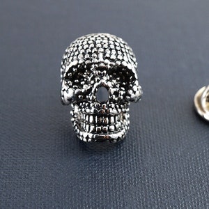 Vintage Dark Silver Skull Brooch, Small Skull Pin, Lapel Pin for Men, Tie Tack Skull Pin for Groom, Punk Halloween Gift