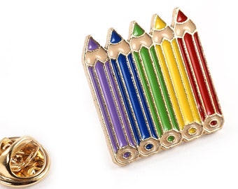 ON VACATION Rainbow Pencil Brooch, Colorful Button Brooch Pin, Back to School Gift for Artist Student Teacher