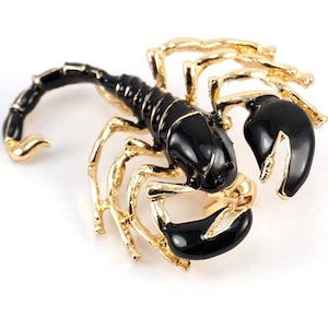 Creepy Scorpion Brooch, Golden Scorpion Pin, Black Enamel Brooch, Vintage Brooch, Black Scorpion Lapel Pin Men