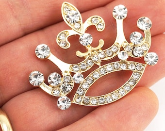 ゴールドクラウンブローチ、ラインストーンクラウンブローチ、ラインストーンティアラブローチ、ラインストーンティアラピン、クラウンウェディングブローチピン