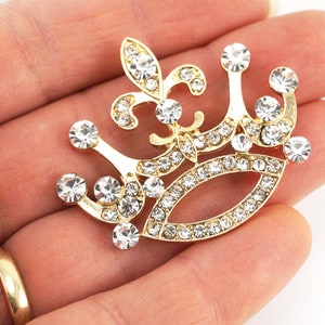 Gold Crown Brooch, Rhinestone Crown Brooch, Rhinestone Tiara Brooch, Rhinestone Tiara Pin, Crown Wedding Brooch Pin