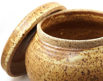 70s Stoneware Container with Lid, Handmade Rustic Clay Ceramic Container, Vintage Jar Bowl