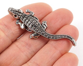 Dark Silver or bronze Alligator Brooch, Large Lizard Brooch, Vintage Jewelry, Crocodile Pin, Vintage Brooch for Men