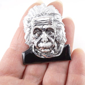 Albert Einstein Brooch Pin, Gift for Men Father Student Science Tech Math Physics, Brooch Pendant Loop on the back