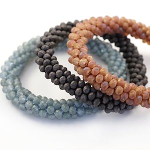 ON VACATION Gray Blue or Earthy Terracotta Beaded Kumihimo Braid Thick Rope bracelet Flexible Friendship bangle Boho Seed Bead image 1