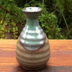 Minimal Sage Green Stoneware Pottery Vase Japan Minimalist Zen Home Decor asymmetrical Glaze Simple Vintage Modern