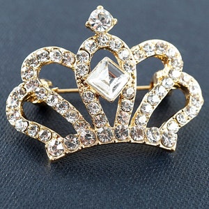 Złota broszka Royal Crown, kryształowa tiara księżniczki, broszka Queen Crown, biżuteria ślubna w stylu vintage
